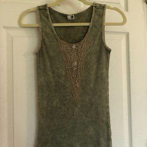 Boho Pearl, Sequin, and Lace One World Tank Top